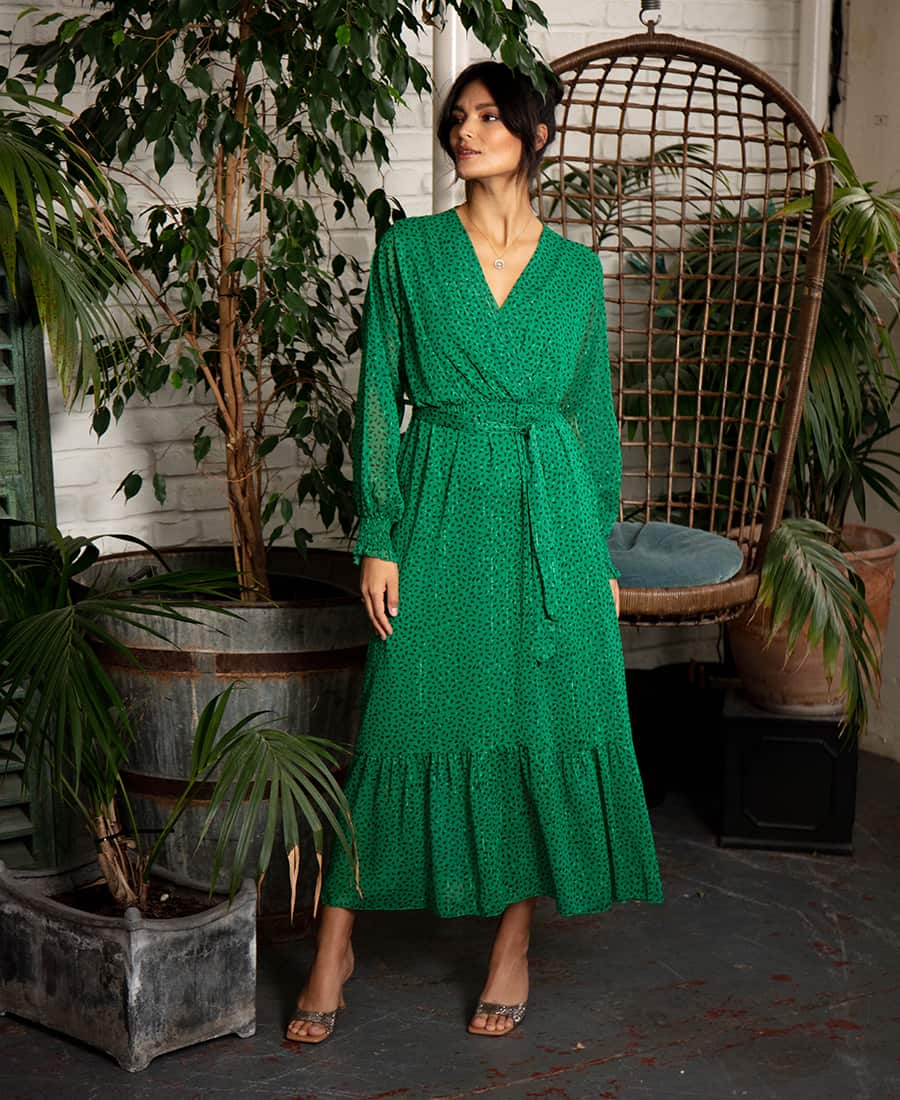 Green chiffon wrap 2025 dress