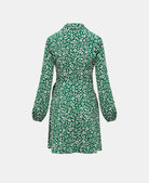 Green Animal Print Satin Shirt Dress back