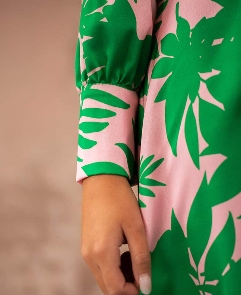 Maxi Dress Palm Print Pink Green