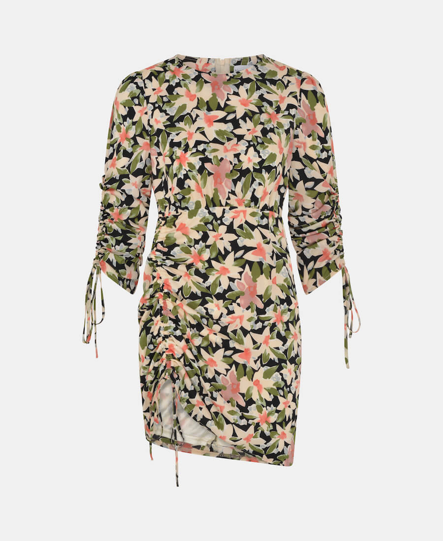 Multicoloured Floral Ruched Side Mini Dress