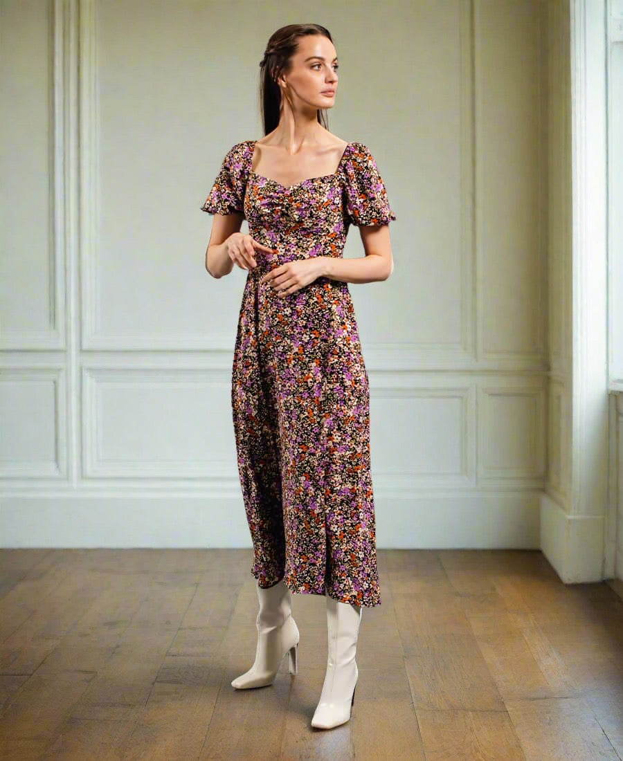 Floral sweetheart midi dress outlet
