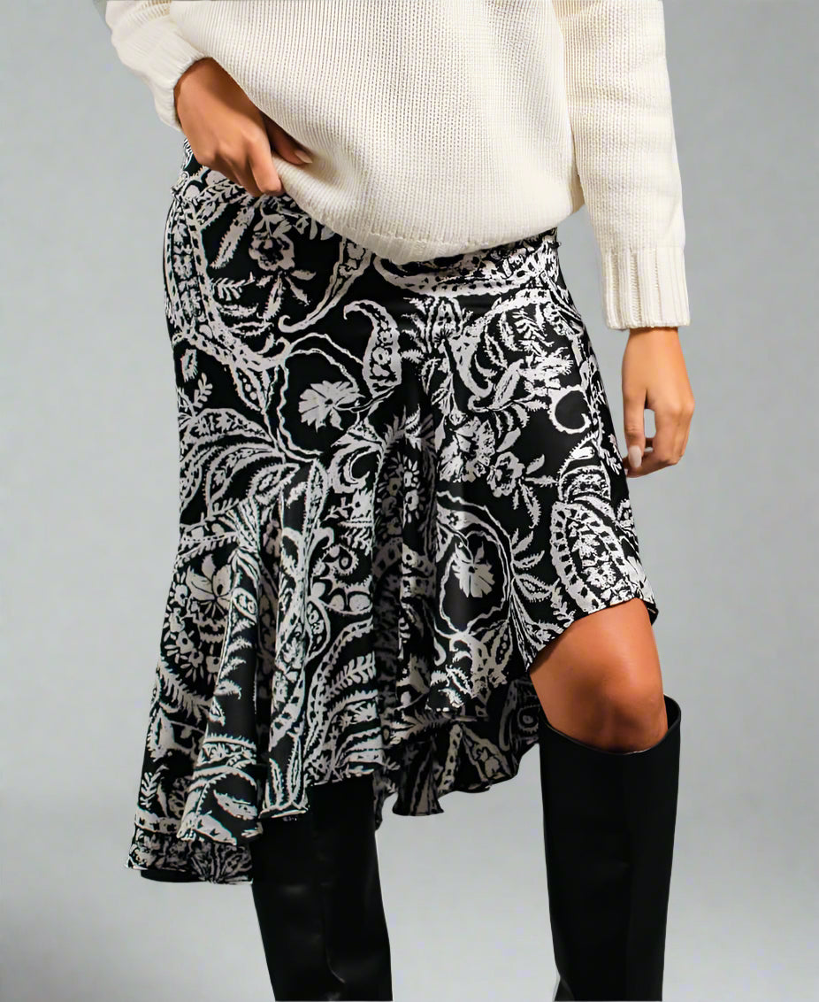 Paisley Tiered Hem Midi skirt closeup