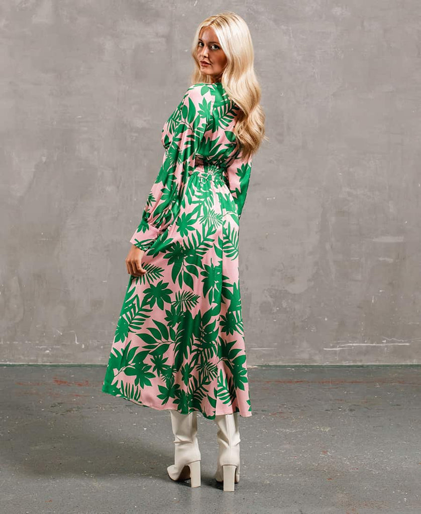 Pink and green cheap palm leaf dress