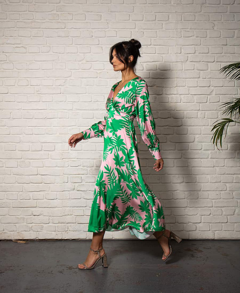 Pink and green cheap palm leaf dress