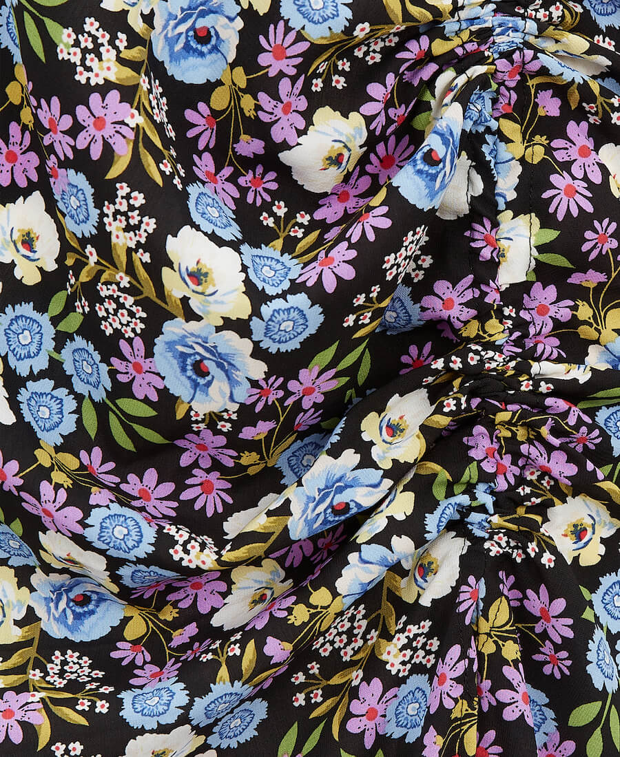 ROUCHE SIDE WRAP MIDI DRESS BLACK MULTICOLOUR Detail