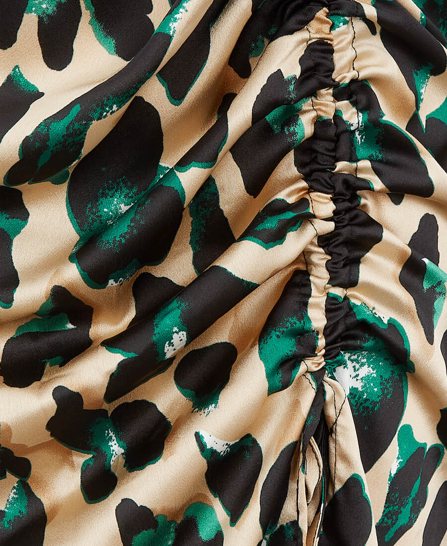 ROUCHE SIDE WRAP MIDI DRESS NUDE GREEN ANIMAL Detail