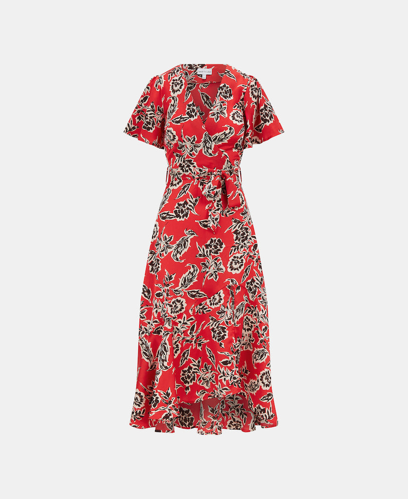 Red Floral Wrap Maxi Front