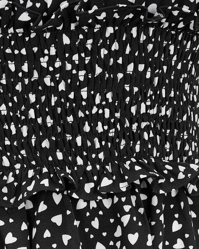 SHIRRED WAIST MINI black and white heart pattern