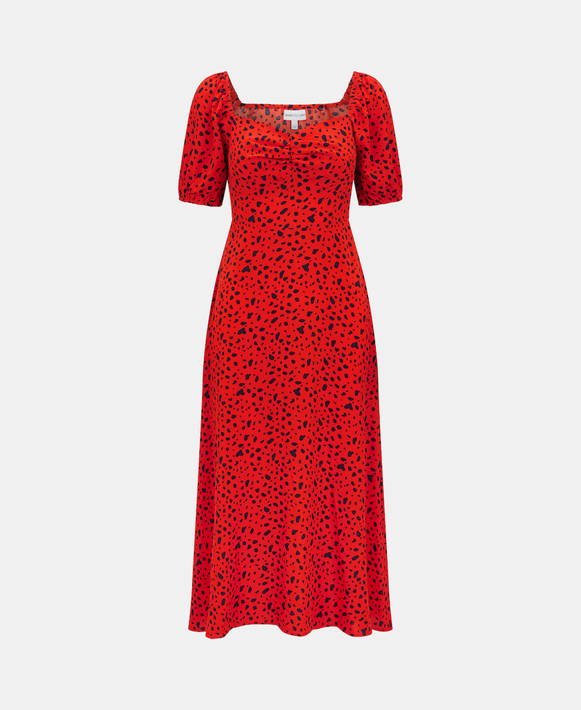 SWEETHEART NECK MIDI DRESS RED SPOT Front