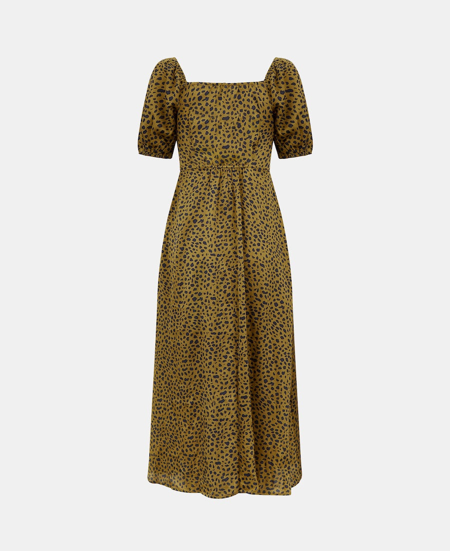 SWEETHEART NECK MIDI DRESS SATIN ANIMAL