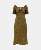 SWEETHEART NECK MIDI DRESS SATIN ANIMAL FRONT