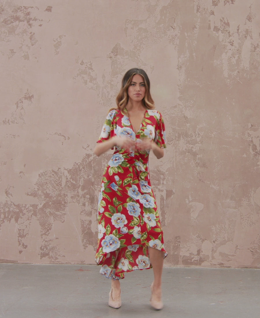 Red Floral Dress with large flowers
