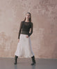 catwalk champagne cream satin midi skirt