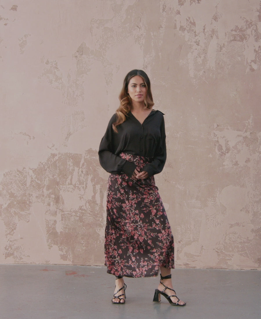 Long floral satin clearance skirt