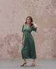 Catwalk Video Dark Green Spot Pattern Satin Midi Dress