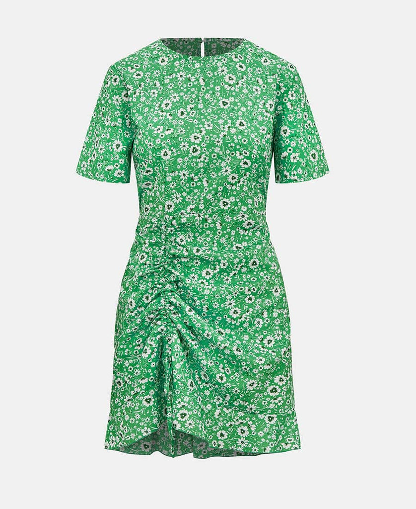 green ruche side mini dress